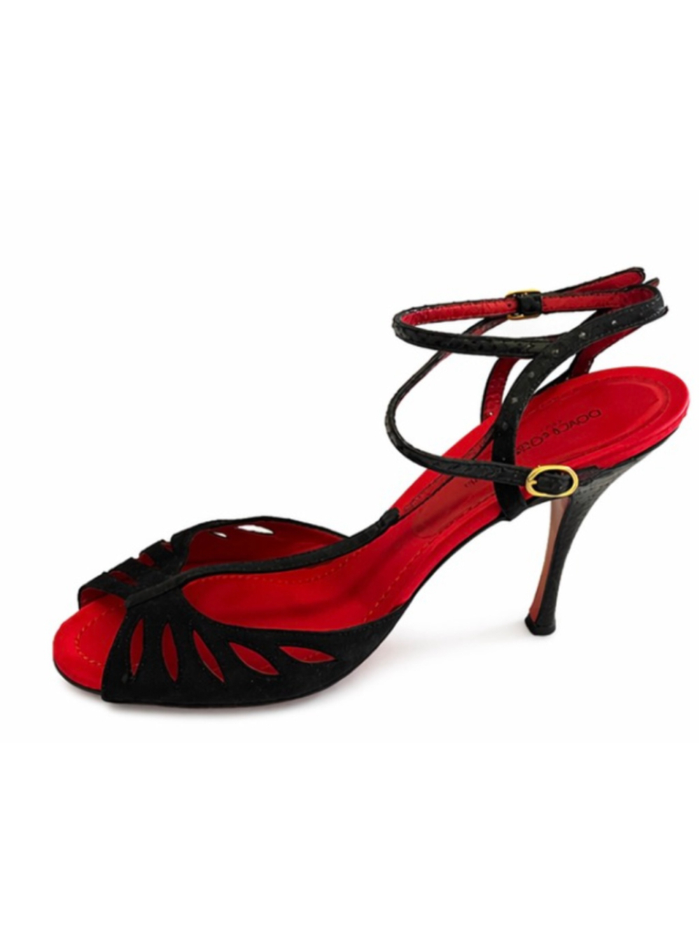 Dolce & Gabbana Black Red Peep Toe Ankle Strap Heels 39/9 - Picture 2 of 5